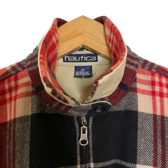 Wool Nautica Plaid Zip Up Oversized Women's Shacket Jacket Shirt Size 10 - Picture 4 of 8
